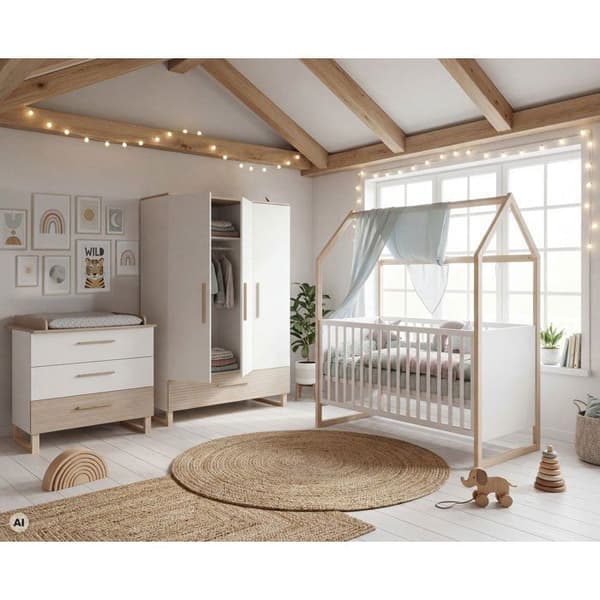 Säng baby co-sleeping evolutiv 70 x 140 cm - ROBA - Noah - Vit / Ek