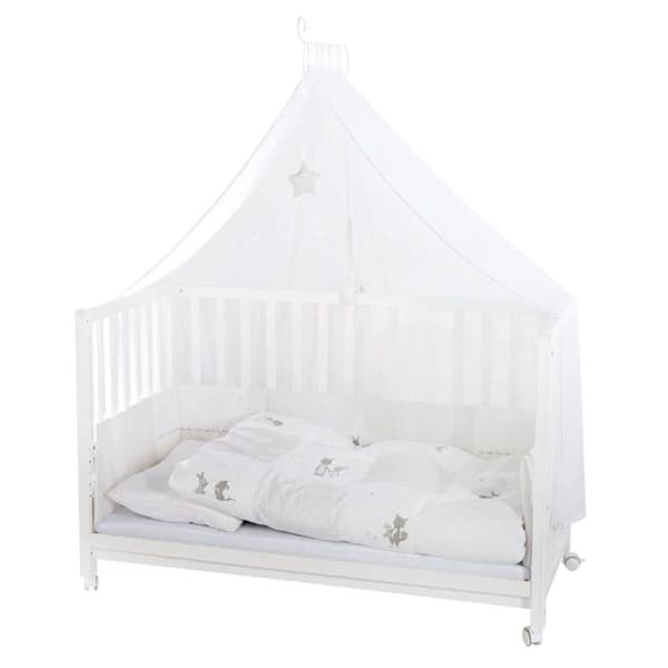 ROBA Lit Cododo Complet "Fox et Bunny" 60x120 cm med 4 hjul med bromsar - Vit