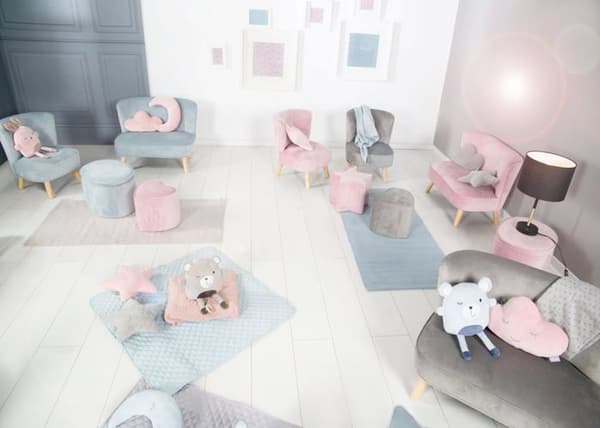 ROBA Barnpuff "Lil Sofa" Bekväm sammet - Hjärtform - Grå