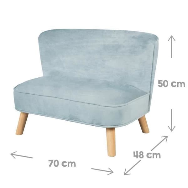 ROBA Soffa och Barnfåtölj Lil Sofa + Dekorativ Kudde Moln - Set i Sammet - Ljusblå