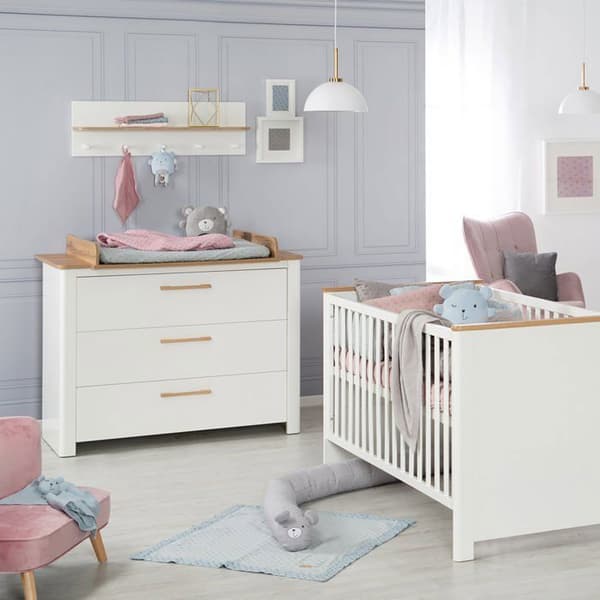 Sängset Baby Ava ROBA Justerbar Säng + Byteskommode - Vit / Trä