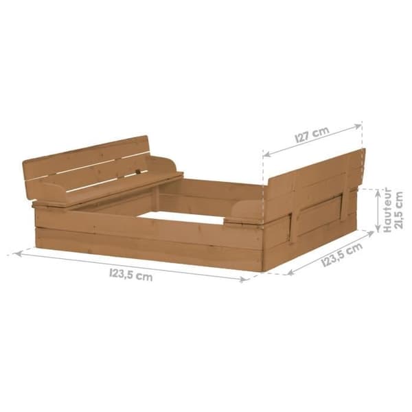 Sandlåda - ROBA - 127x123 cm - Massivt Trä - Fällbart Lock - 2 Säten