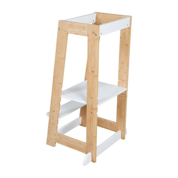 Montessori Lärnturm - ROBA - FSC® bambu - Höjdjusterbar - Stöder 80 kg - Vit / Natur