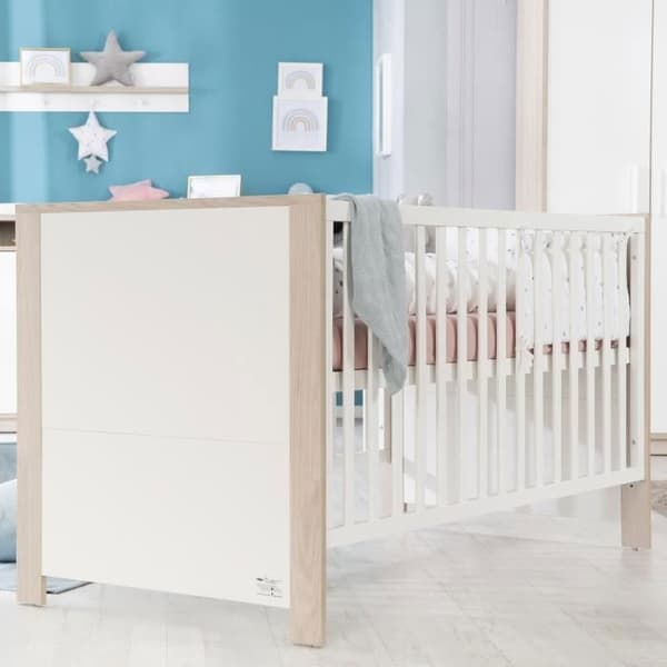 "Lit Bébé Olaf 70x140 cm - ROBA - Transformabel i junior-säng - Förvaringslåda - Vit trä / Träeffekt"