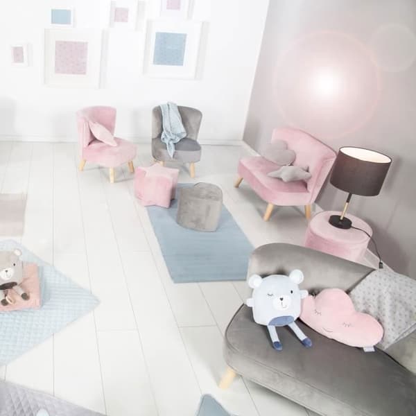 ROBA Barnpuff "Lil Sofa" Bekväm sammet - Hjärtform - Grå