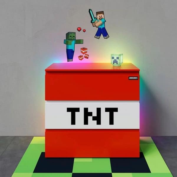 Commod 3 Lådor med LED - ROBA - Minecraft Kub TNT - Röd - Spelmöbel - Barn