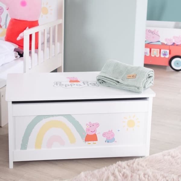 ROBA Peppa Pig Förvaringslåda i trä - Fällbart lock - Grismotiv - Rosa / Vit