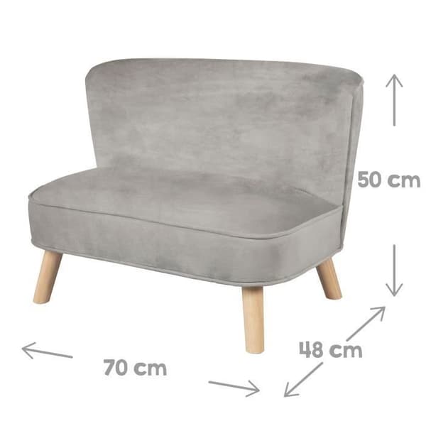 ROBA Soffgrupp och Barnfåtölj Lil Sofa + Dekorativ Kudde Moln - Set i Sammet - Silvergrå