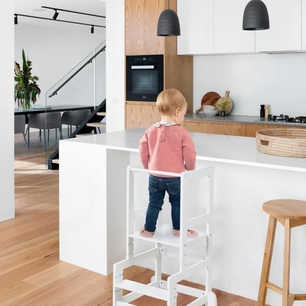 ROBA Learning Tower - Safe Step Pall för barn - Idealisk som kökshjälp - Stöder upp till 80 kg - Vit