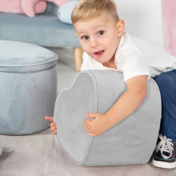 ROBA Barnpuff "Lil Sofa" Bekväm sammet - Hjärtform - Grå