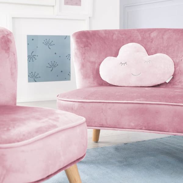 ROBA Soffa och Barnfåtölj Lil Sofa + Dekorativ Moln Kudde - Sammet Set - Rosa/lila