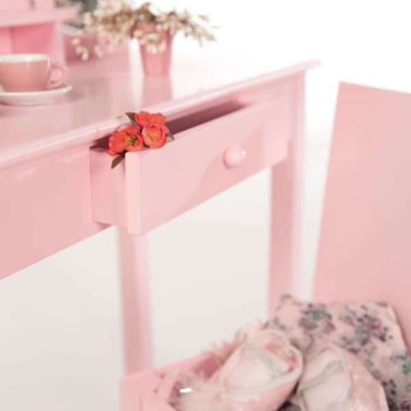 ROBA Sminkbord för barn med 3 speglar och pall - Rosa