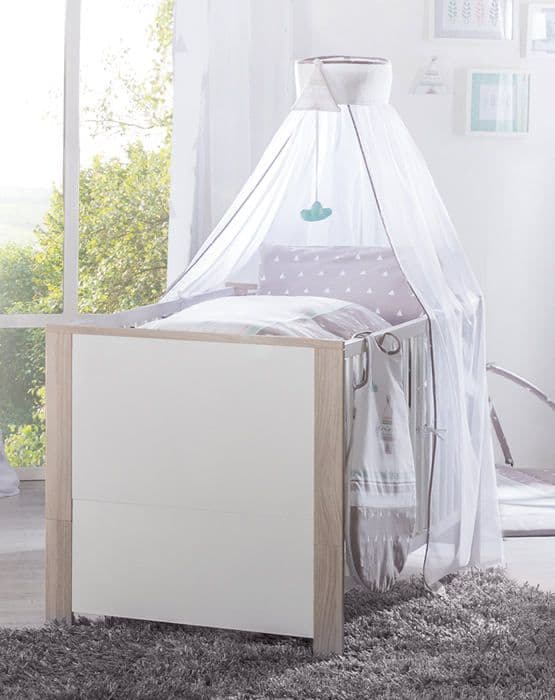 "Lit Bébé Olaf 70x140 cm - ROBA - Transformabel i junior-säng - Förvaringslåda - Vit trä / Träeffekt"