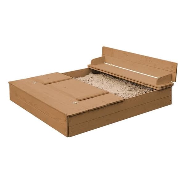 Sandlåda - ROBA - 127x123 cm - Massivt Trä - Fällbart Lock - 2 Säten
