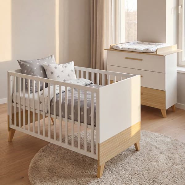 Möbelset 'Theo' Duo - ROBA - Evolutionssäng 70x140 + Skötbord - Vit / Ek