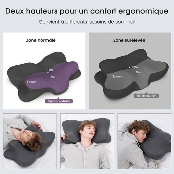 CHICASA Ergonomisk Nackkudde, Minnesskum, Nackstöd, Tvättbart Överdrag, Grå