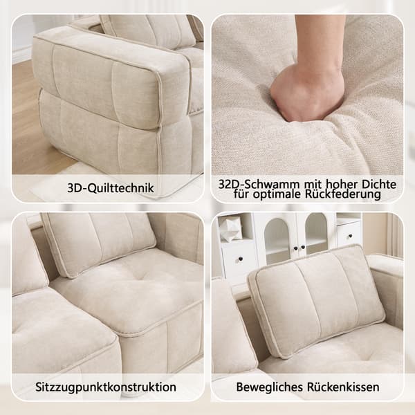 WELLTIN Extra Stor 4-sits Cloud Soffa, Ramlös Modulsoffa - Beige Polyester Vardagsrumssoffa med Halkfri Bas & Breda Armstöd, 344cm