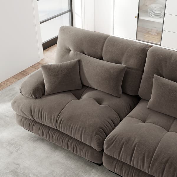 WELLTIN Brun Chenille Modulsofa, Overdimensioneret U-formet Cloud Sofa, Dyb Sæde Konvertibel Sofa med Flytbare Ottomaner til Stor Stue
