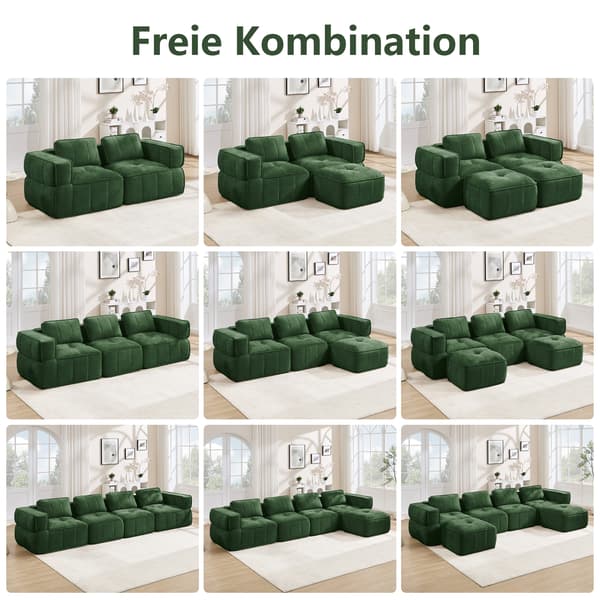 WELLTIN Extra Stor 4-sitsig Modulsoffa, Premium Ramlös Molnsoffa, Ingen Montering Grön Polyester Vardagsrumssoffa för Hemavkoppling