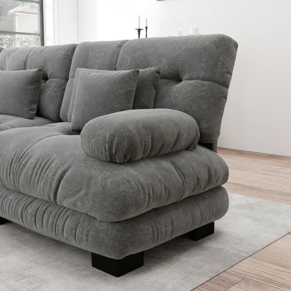 WELLTIN Modulär hörnsoffa, elegant grå chenille L-formad soffa, anpassningsbar 4-sitsig molnsoffa för avkoppling i moderna vardagsrum