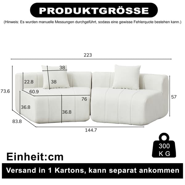WELLTIN Böjd Chenille Soffmodul, Halvcirkelformad Soffa med Två Kuddar, Flexibel Sittarrangemang för Vardagsrumssoffmodul & Sovrum