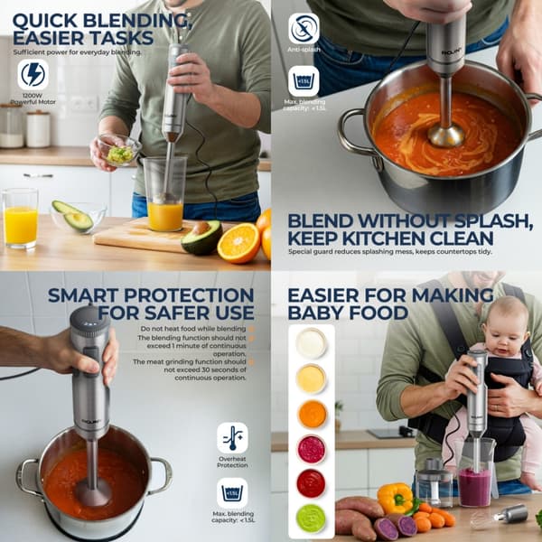 Håndholdt mixer, blender, 1000W, 304 rustfrit stål
