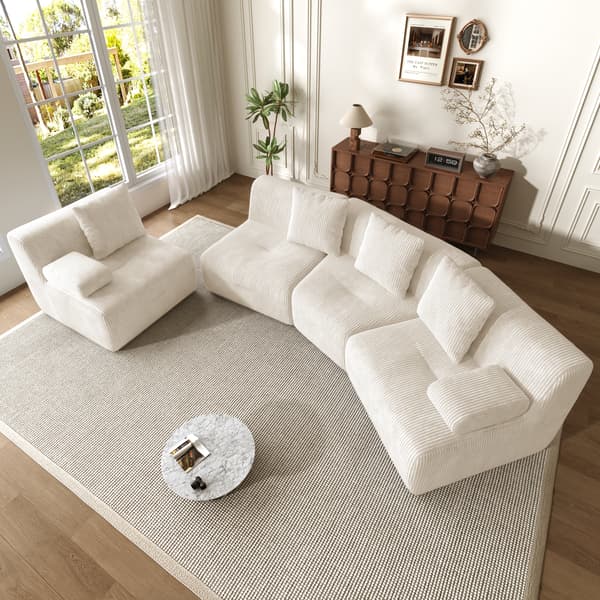 WELLTIN 4-sits modulsoffa, ljusbeige manchester, fritt kombinerbara sittmoduler, ingen montering krävs soffa för vardagsrum och lounge