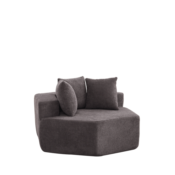 WELLTIN Hexagonal enkel loungestol, grå modulsoffa med mjuk chenille, bekväm modern 1-sitssoffa för vardagsrum och sovrum.