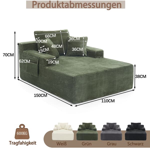 WELLTIN Grön Manchester Divan, Premium 1-sits Soffa med Sidofickor, Ingen Montering Enkel Soffa för Vardagsrum och Sovrum