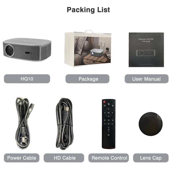 Everycom HQ10W Projektor, Android 12.0 OS, 2GB RAM + 64GB ROM