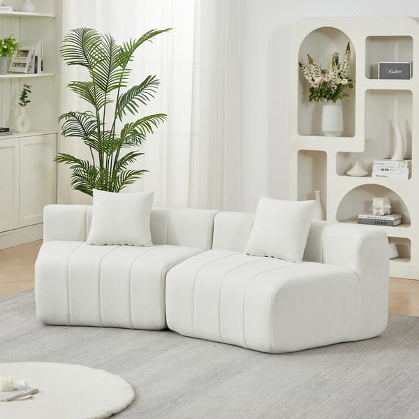 WELLTIN Böjd Chenille Soffmodul, Halvcirkelformad Soffa med Två Kuddar, Flexibel Sittarrangemang för Vardagsrumssoffmodul & Sovrum