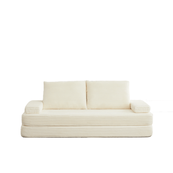 WELLTIN Beige Manchester Soffbädd, Modern Modulär Skumsoffa med Justerbara Triangulära Ryggstöd, 211 cm Extra Lång Soffa för Vardagsrum & Gästrum