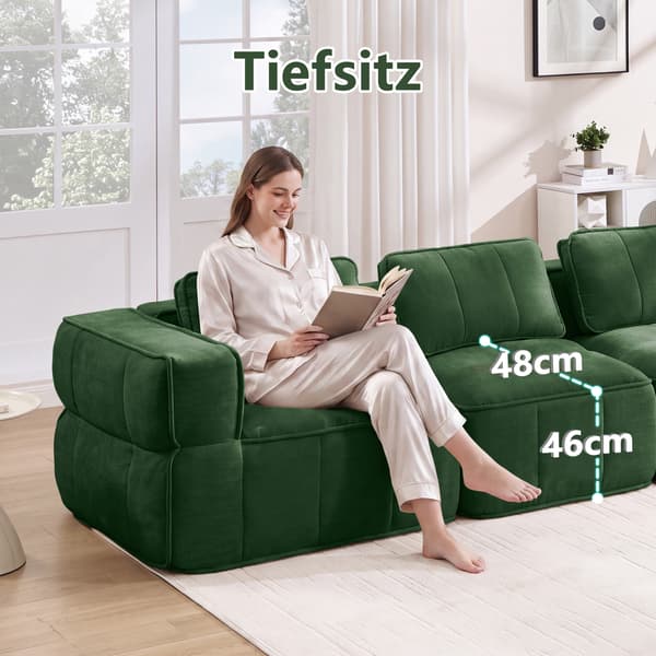 WELLTIN Extra Stor 4-sitsig Modulsoffa, Premium Ramlös Molnsoffa, Ingen Montering Grön Polyester Vardagsrumssoffa för Hemavkoppling