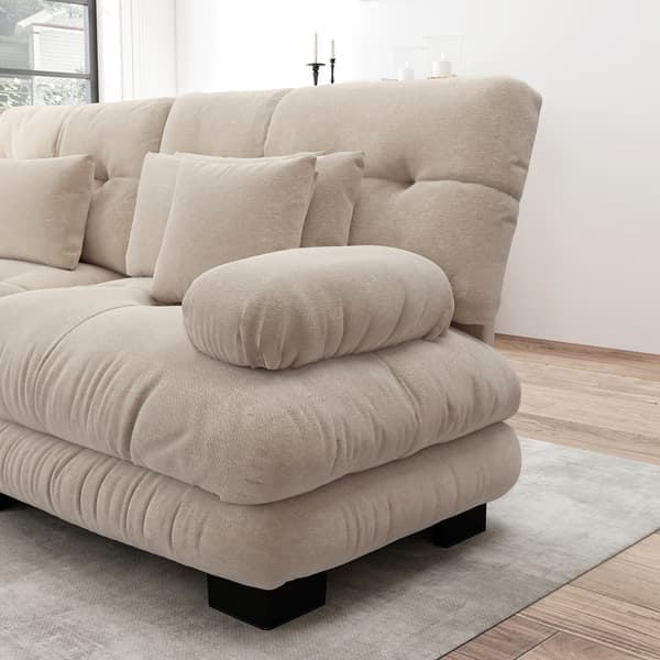 WELLTIN Oversized L-formet skysofa, lys kaffe modulær hjørnesofa med puf, dyb siddeplads afslappende møbler til moderne stue