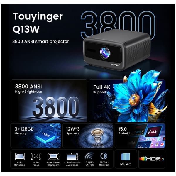 Touyinger Q13W Projektor, Sort, 1080p