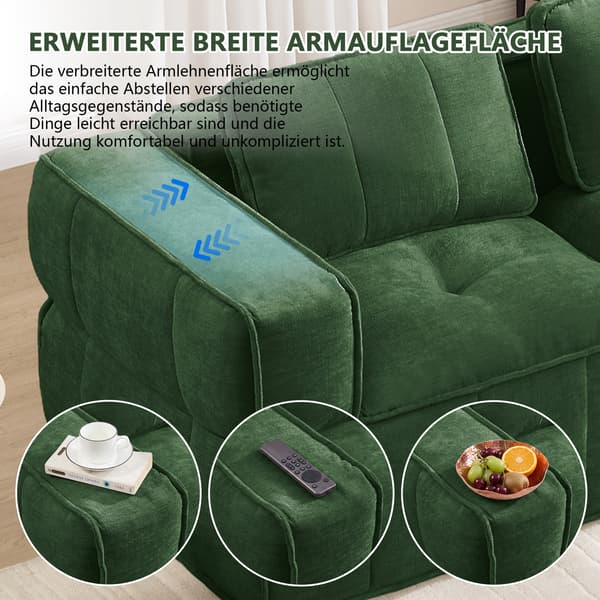 WELLTIN Extra Stor 4-sitsig Modulsoffa, Premium Ramlös Molnsoffa, Ingen Montering Grön Polyester Vardagsrumssoffa för Hemavkoppling