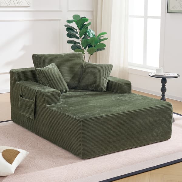 WELLTIN Grön Manchester Divan, Premium 1-sits Soffa med Sidofickor, Ingen Montering Enkel Soffa för Vardagsrum och Sovrum