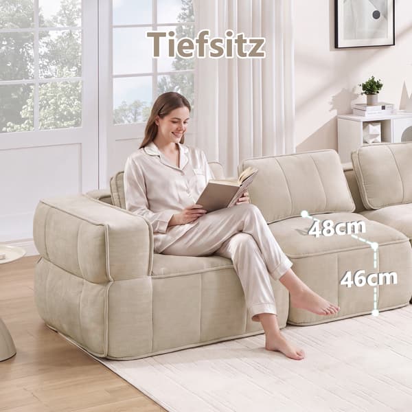 WELLTIN Extra Stor 4-sits Cloud Soffa, Ramlös Modulsoffa - Beige Polyester Vardagsrumssoffa med Halkfri Bas & Breda Armstöd, 344cm