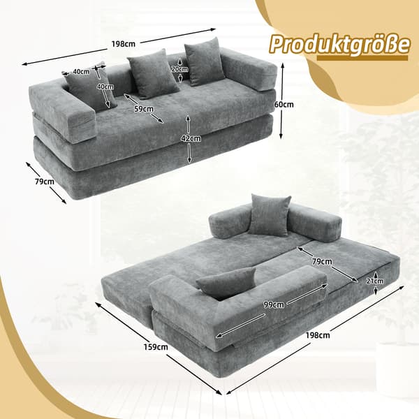 WELLTIN Modulär Chenille Blocksoffa, Samtida Mörkgrå 2-sits Soffa, Konvertibel Bäddsoffa med Förvaringsfickor för Vardagsrum