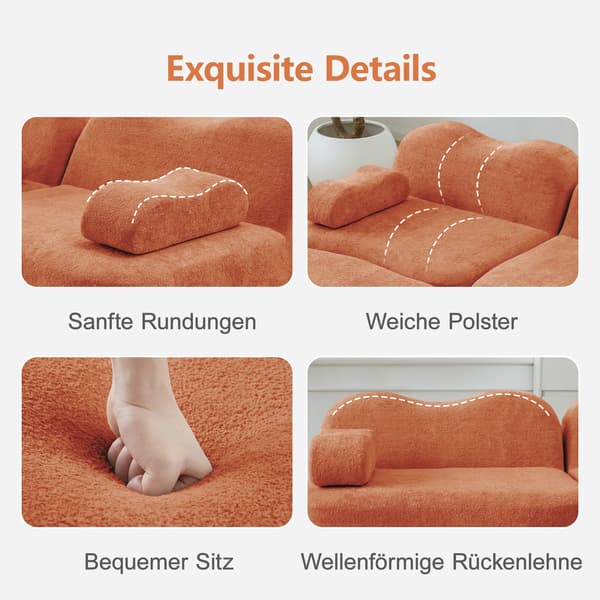 WELLTIN Orange Sammet Modulsoffa, 2-sits L-formad Soffa, Ramlös Soffa med Ottoman & Flyttbart Armstöd för Vardagsrum, Ingen Montering Krävs