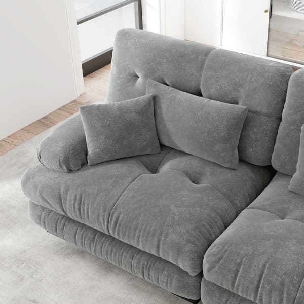 WELLTIN Modulär hörnsoffa, elegant grå chenille L-formad soffa, anpassningsbar 4-sitsig molnsoffa för avkoppling i moderna vardagsrum