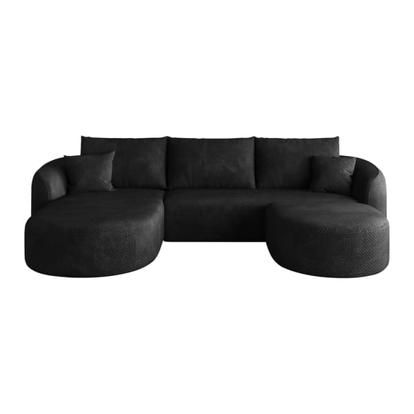 WELLTIN Stor 266 cm U-formad modulsoffa, svart chenille hörnsoffa, ingen montering krävs 5-sitsig ramlös soffa för vardagsrum