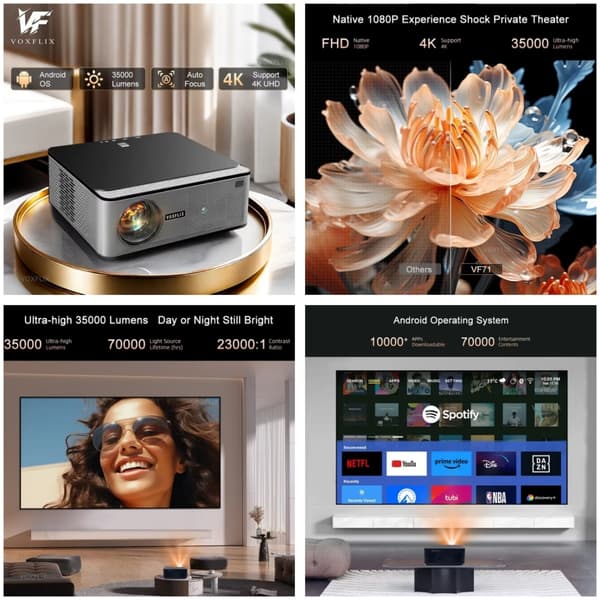 Voxflix VF71 Projektor, 1920x1080P, Android 11