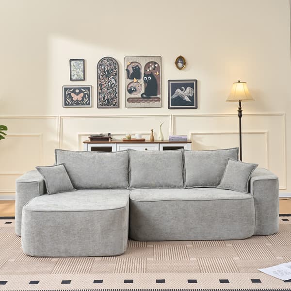 WELLTIN Grå Chenille L-formad Soffa, Modulär Sektion med Divan, Extra Djup Molnsoffa med Sidofickor för Vardagsrum & Lounge