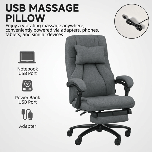 Massagekontorsstol, USB-gränssnitt, svängbara hjul, mörkgrå