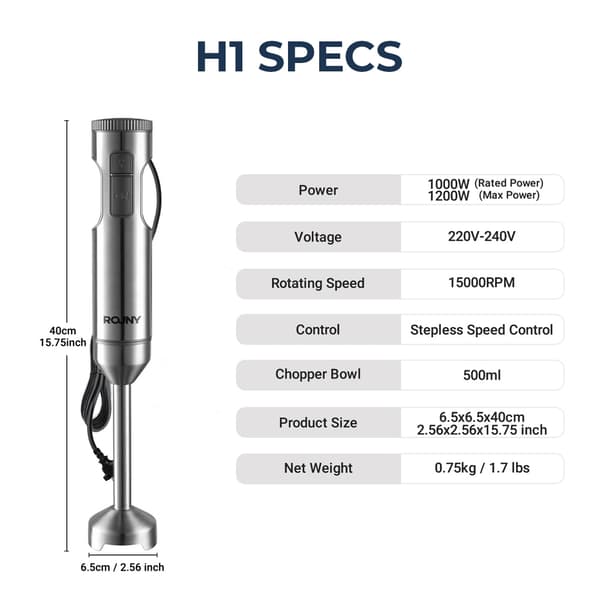 Håndholdt mixer, blender, 1000W, 304 rustfrit stål