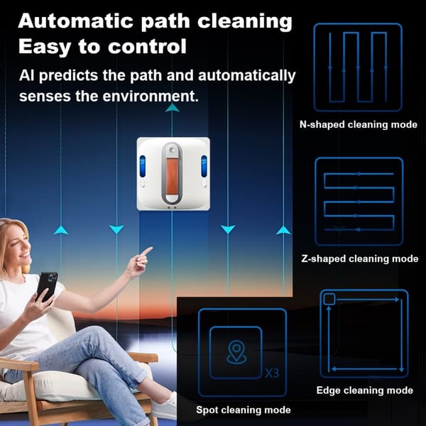 Fönsterputsrobot - S11 - 4-vägs spray - Glasdetektering - Bluetooth-kontroll