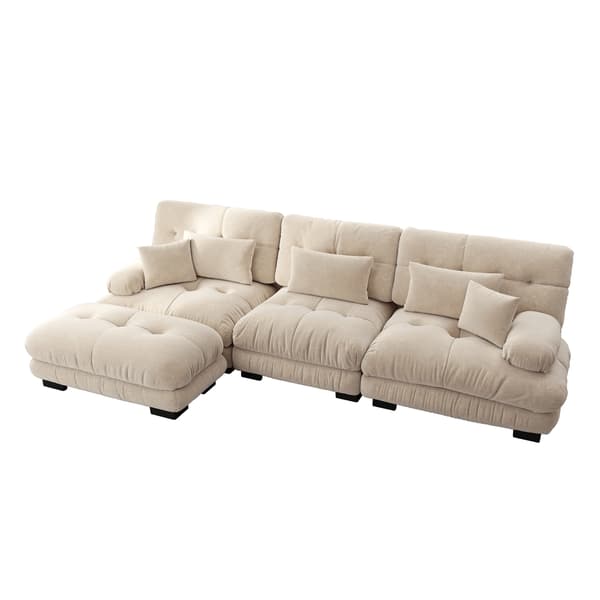 WELLTIN Oversized L-formet skysofa, lys kaffe modulær hjørnesofa med puf, dyb siddeplads afslappende møbler til moderne stue