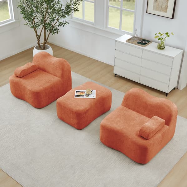 WELLTIN Orange Sammet Modulsoffa, 2-sits L-formad Soffa, Ramlös Soffa med Ottoman & Flyttbart Armstöd för Vardagsrum, Ingen Montering Krävs