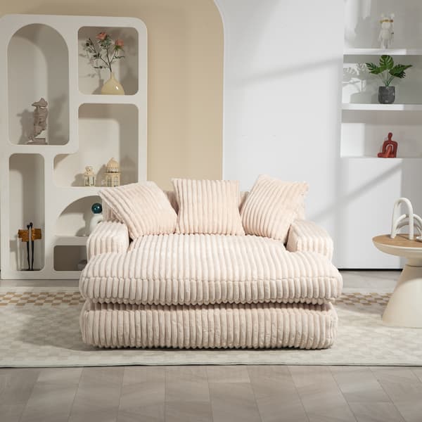 WELLTIN Beige manchester molnsoffa, modern golvsoffa med högdensitetsskum, ergonomisk soffa utan montering för vardagsrum och sovrum